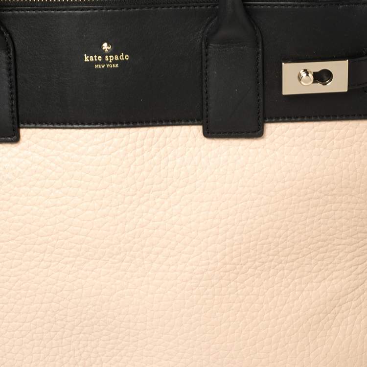 Pre Owned Kate Spade Black/Beige Leather Luna Drive Willow Tote