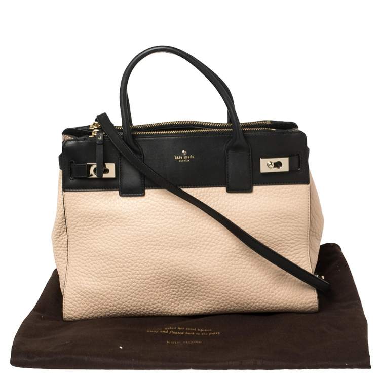 Pre Owned Kate Spade Black/Beige Leather Luna Drive Willow Tote
