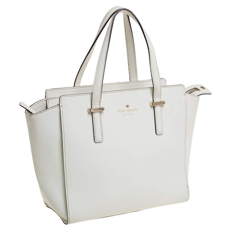 Pre Owned Kate Spade White Leather Cedar Street Hayden Tote