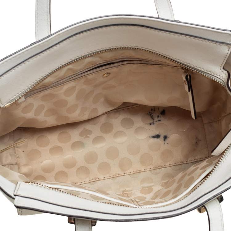 Pre Owned Kate Spade White Leather Cedar Street Hayden Tote