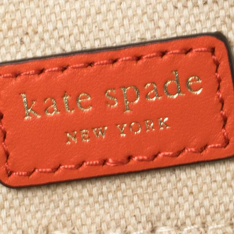 Pre Owned Kate Spade Orange/Beige Rattan and Leather Large Tiny Elephant Wicker Shoulder Bag 