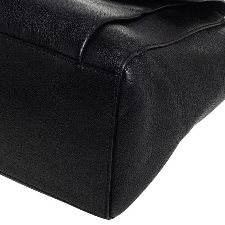 Pre Owned Kate Spade Black Leather Front Flap Pocket Bow Tote