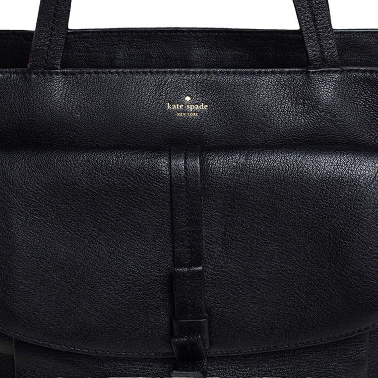 Pre Owned Kate Spade Black Leather Front Flap Pocket Bow Tote