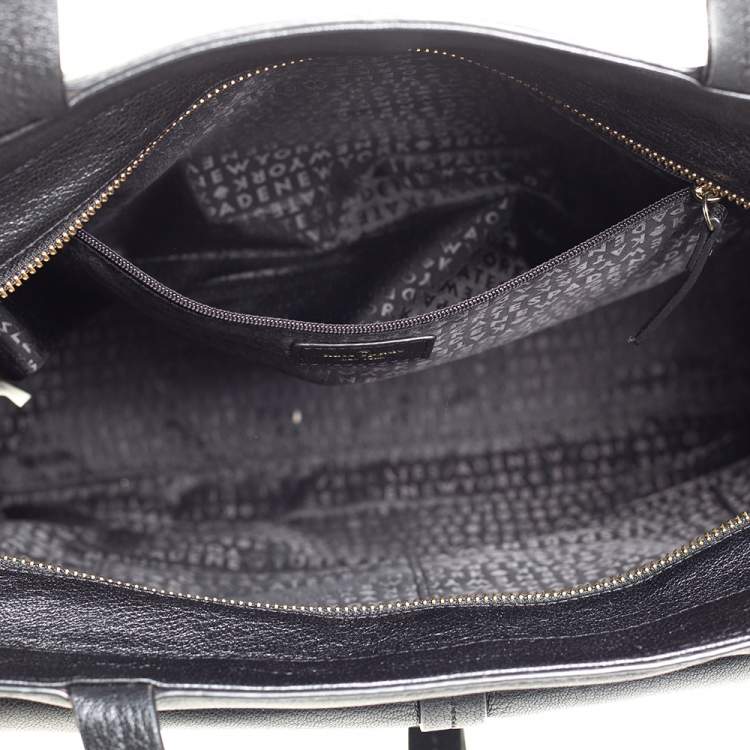 Pre Owned Kate Spade Black Leather Front Flap Pocket Bow Tote