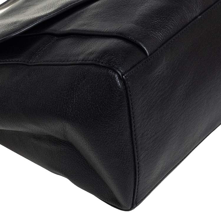 Pre Owned Kate Spade Black Leather Front Flap Pocket Bow Tote