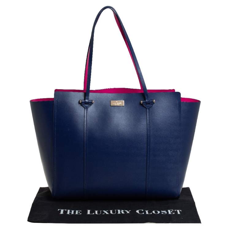Pre Owned Kate Spade Navy Blue Leather Large Arbour Hill Elodie Tote