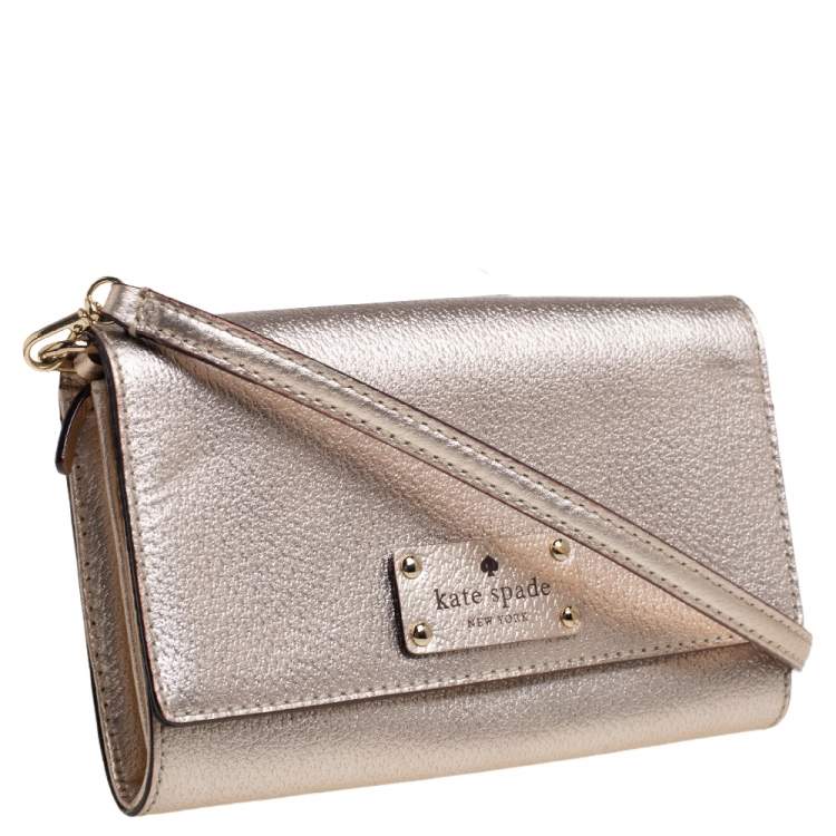 Pre Owned Kate Spade Gold Leather Crossbody Bag