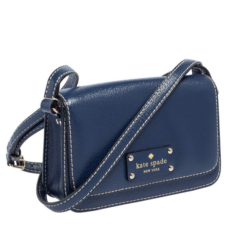 Pre Owned Kate Spade Blue Leather Flap Crossbody Bag