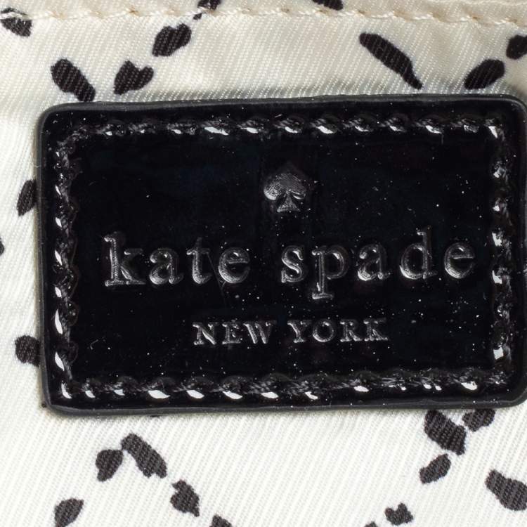 Pre Owned Kate Spade Black/Cream Leather and Patent Leather Bow Chain Baguette