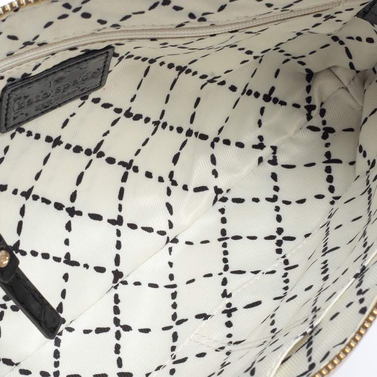 Pre Owned Kate Spade Black/Cream Leather and Patent Leather Bow Chain Baguette