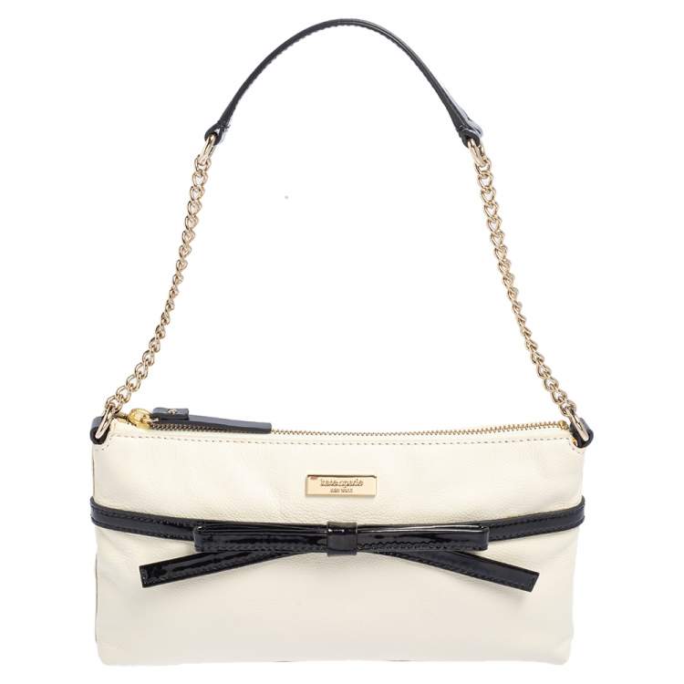 Kate Spade Black/Cream Leather and Patent Leather Bow Chain Baguette Kate  Spade | TLC