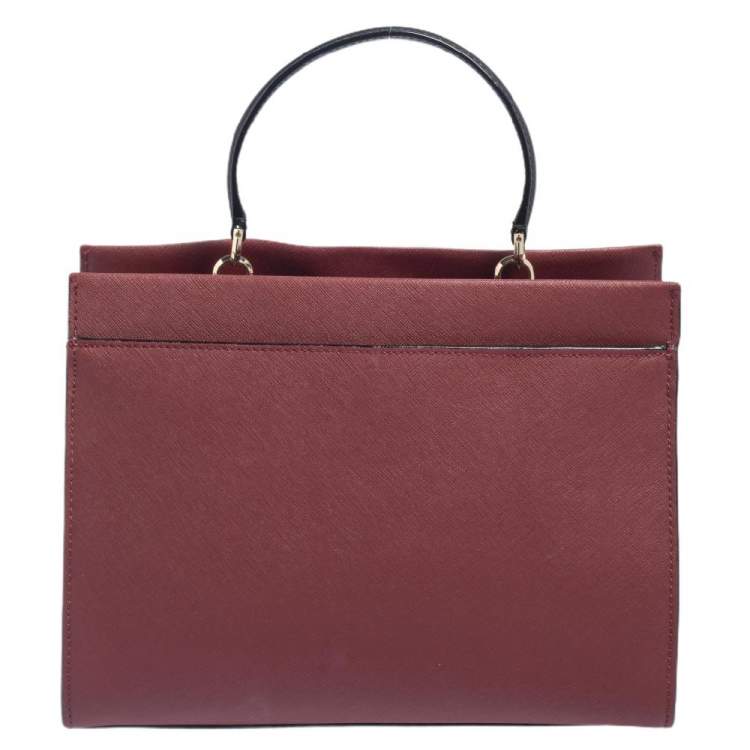 Pre Owned Kate Spade Beige/Burgundy Leather Cameron Street Sarah Satchel