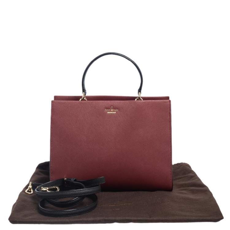 Pre Owned Kate Spade Beige/Burgundy Leather Cameron Street Sarah Satchel