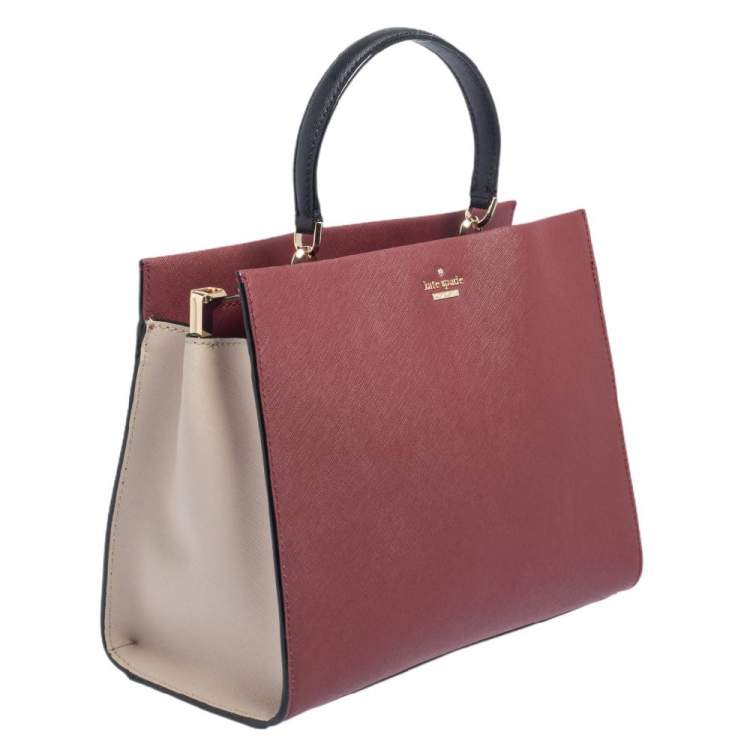 Pre Owned Kate Spade Beige/Burgundy Leather Cameron Street Sarah Satchel