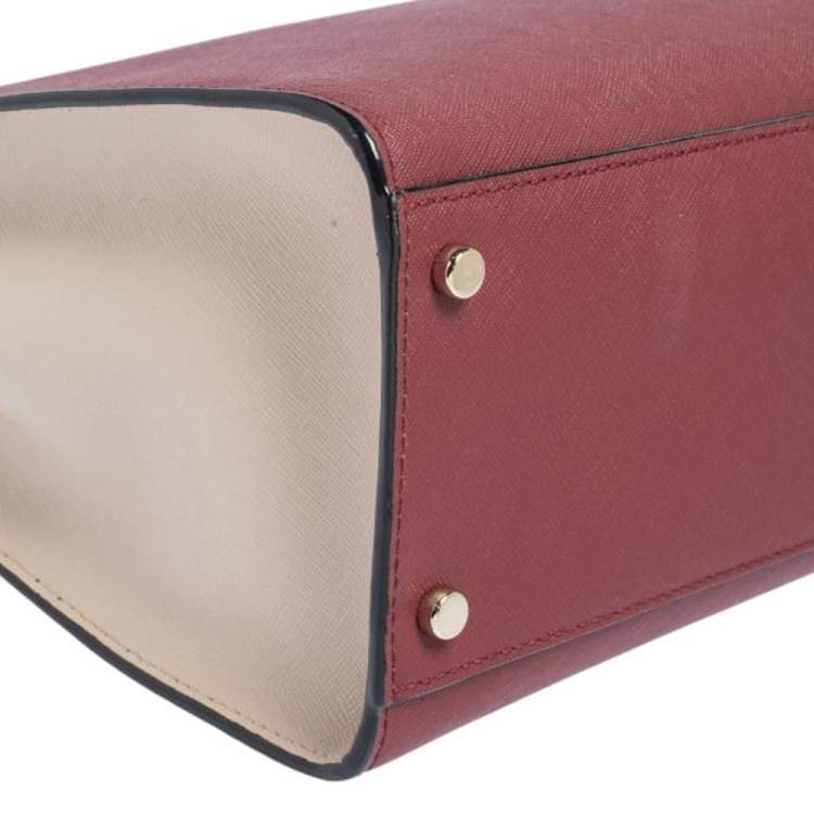 Pre Owned Kate Spade Beige/Burgundy Leather Cameron Street Sarah Satchel