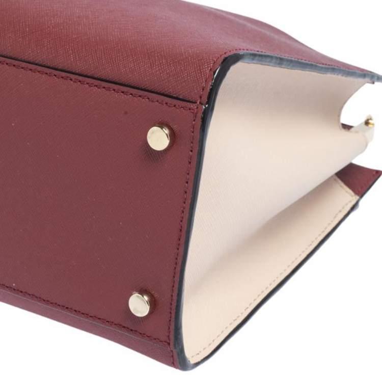 Pre Owned Kate Spade Beige/Burgundy Leather Cameron Street Sarah Satchel