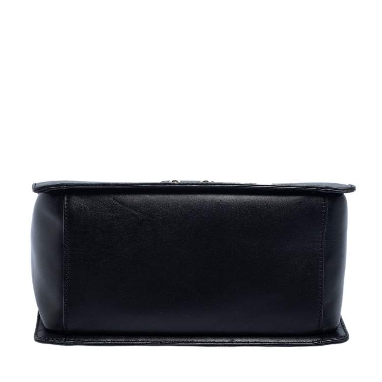 Pre Owned Kate Spade Black/White Snakeskin Embossed and Leather Pushlock Flap Top Handle Bag