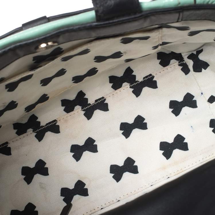 Pre Owned Kate Spade Mint Green/Black Patent and Leather Chelsea Park Gigi Tote