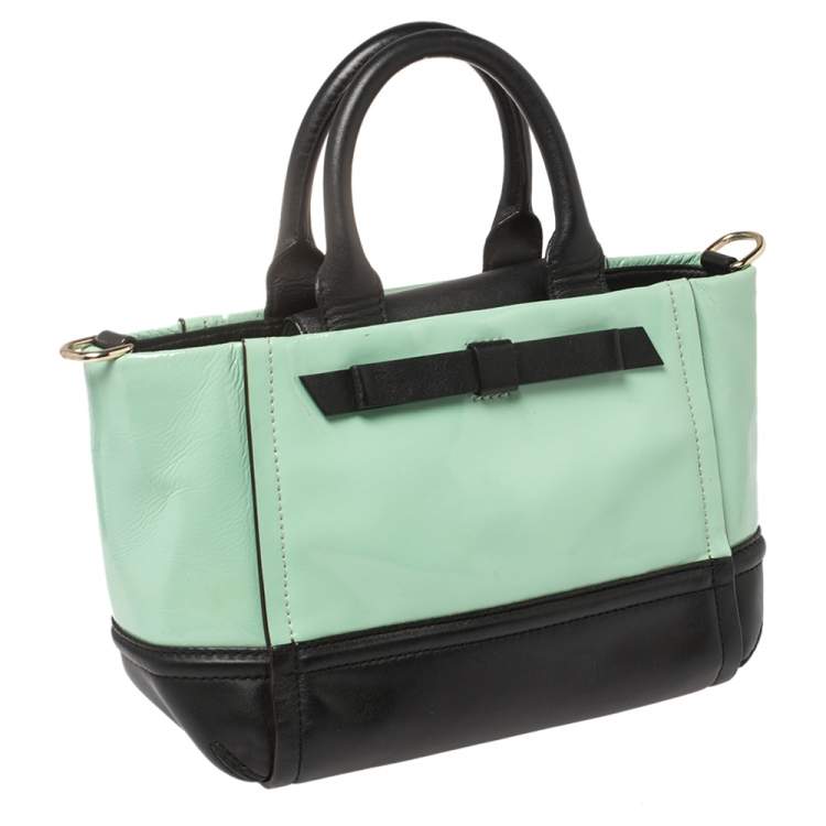 Pre Owned Kate Spade Mint Green/Black Patent and Leather Chelsea Park Gigi Tote