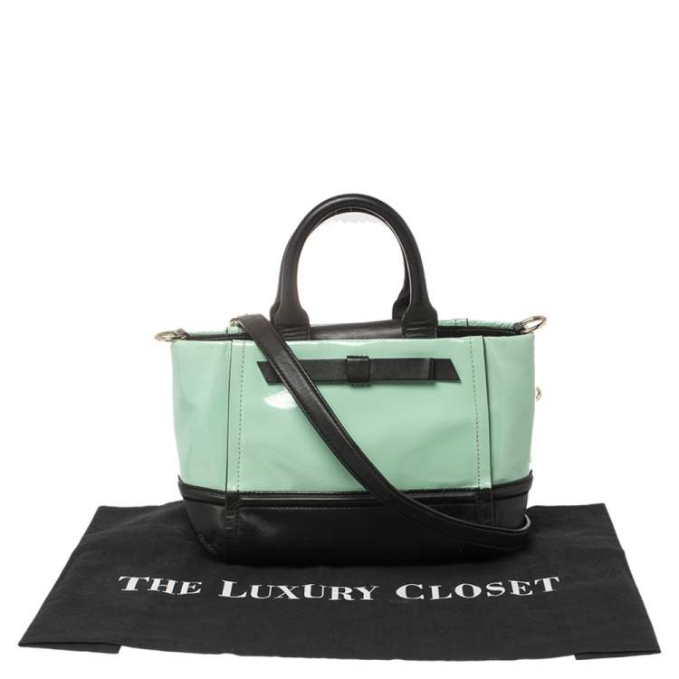 Pre Owned Kate Spade Mint Green/Black Patent and Leather Chelsea Park Gigi Tote