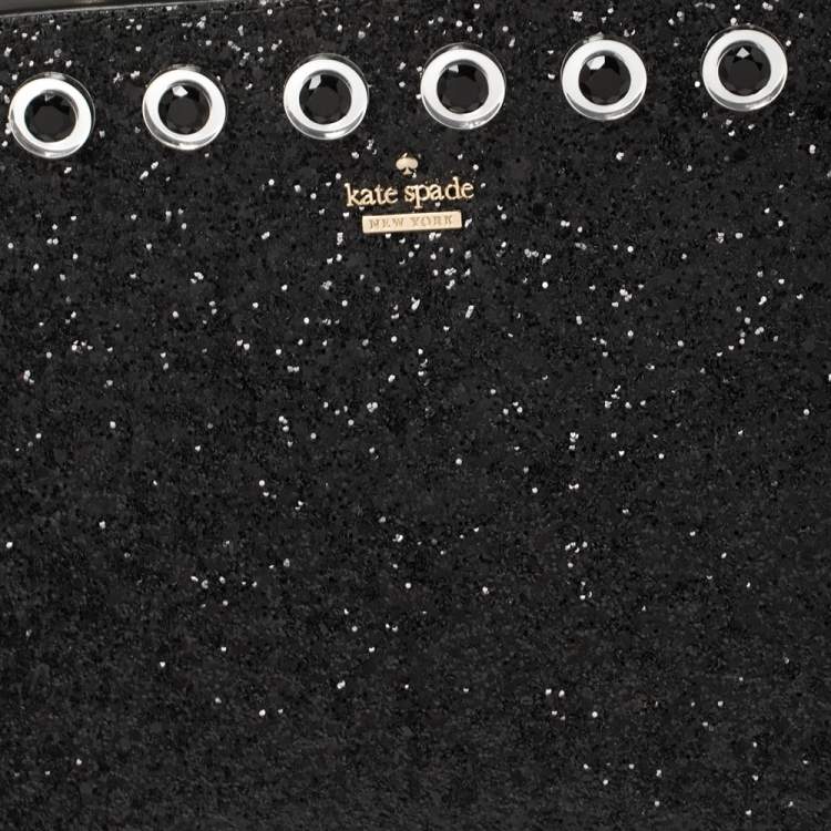 Pre Owned Kate Spade Black Glitter and Leather Large Skyline Way Violina Top Handle Bag
