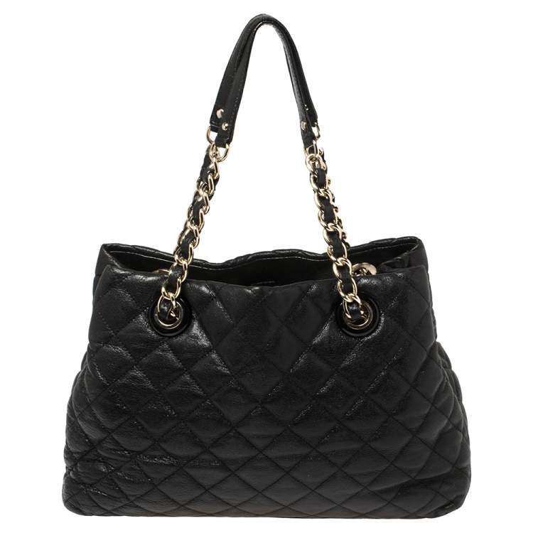 Pre Owned Kate Spade Black Quilted Shimmer Leather Maryanne Shoulder Bag