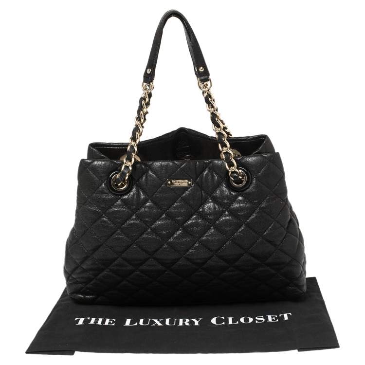 Pre Owned Kate Spade Black Quilted Shimmer Leather Maryanne Shoulder Bag