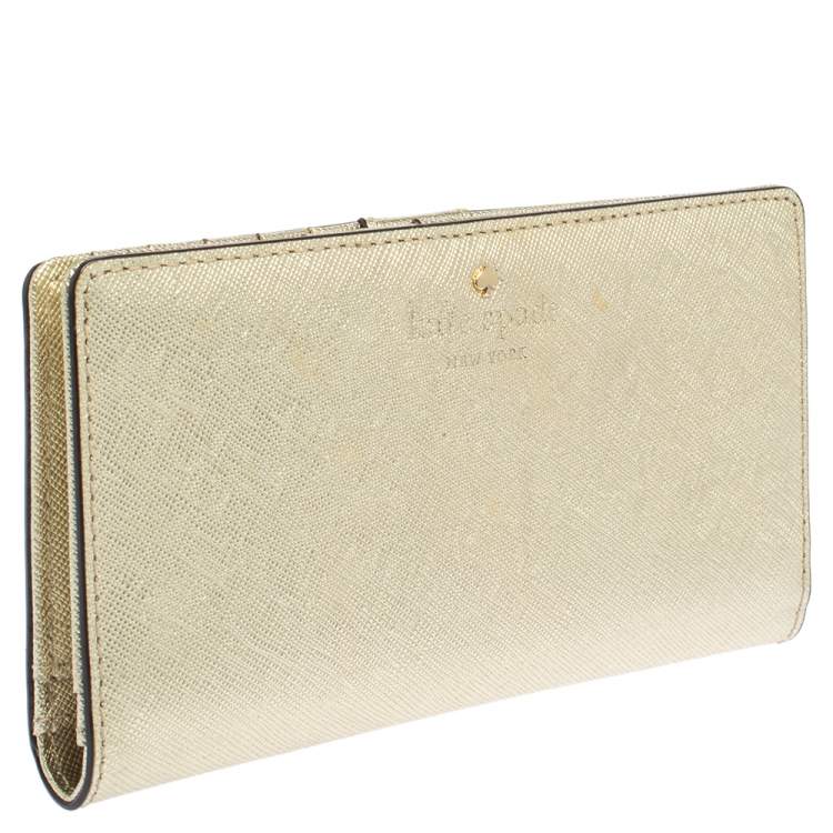 Pre Owned Kate Spade Metallic Gold Leather Long Flap Wallet
