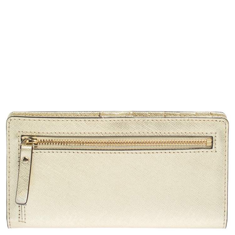 Pre Owned Kate Spade Metallic Gold Leather Long Flap Wallet