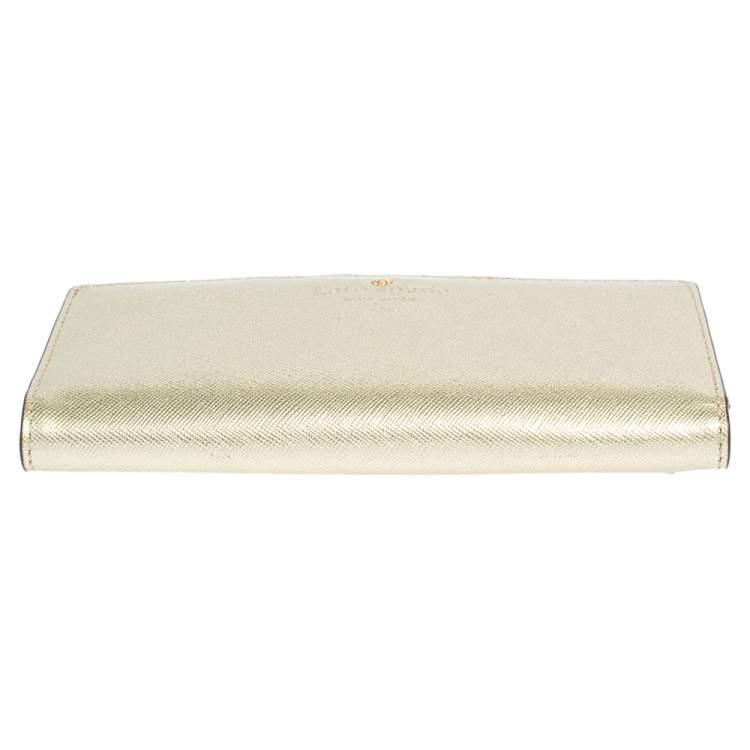 Pre Owned Kate Spade Metallic Gold Leather Long Flap Wallet