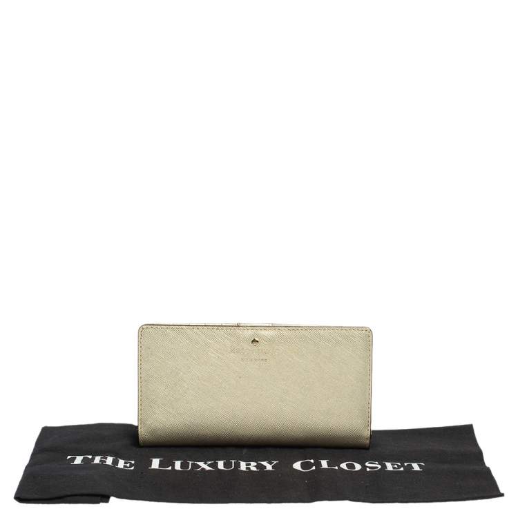 Pre Owned Kate Spade Metallic Gold Leather Long Flap Wallet