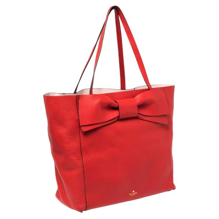 Pre Owned Kate Spade Red Leather Bow Tote