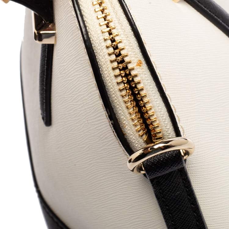 Pre Owned Kate Spade White/Black Saffiano Leather Cedar Street Maise Satchel