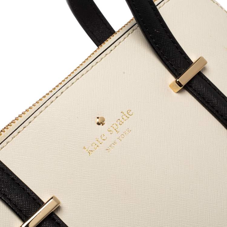 Pre Owned Kate Spade White/Black Saffiano Leather Cedar Street Maise Satchel
