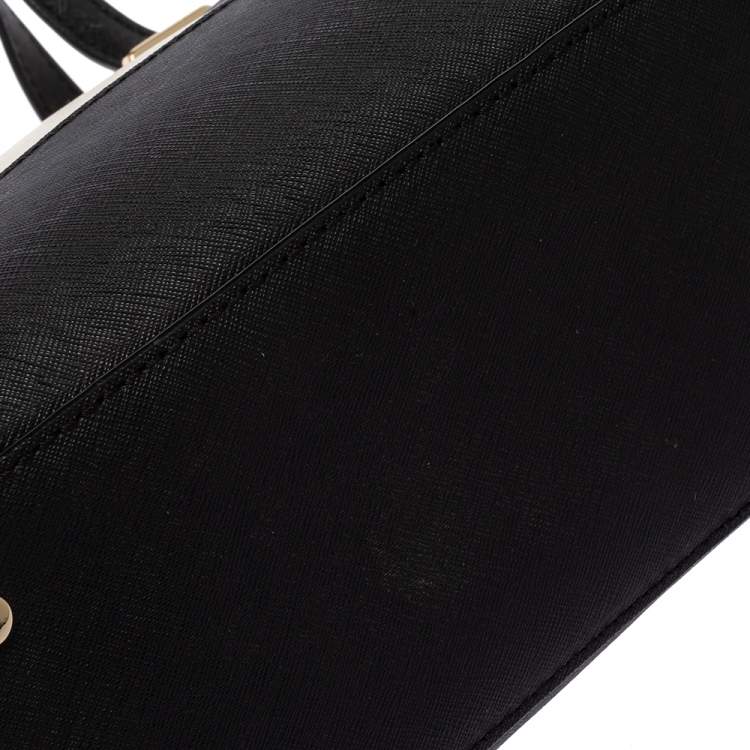 Pre Owned Kate Spade White/Black Saffiano Leather Cedar Street Maise Satchel