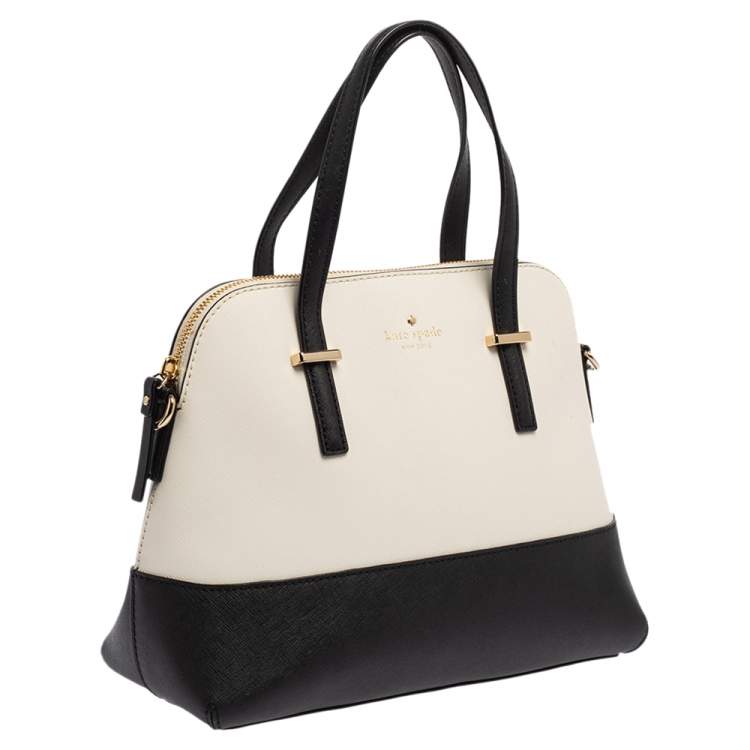 Pre Owned Kate Spade White/Black Saffiano Leather Cedar Street Maise Satchel
