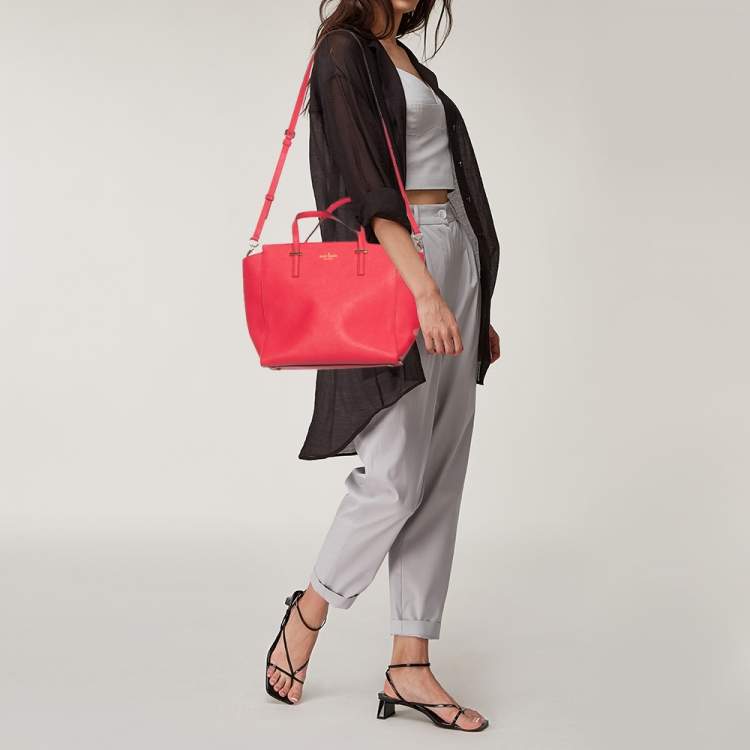 Pre Owned Kate Spade Coral Red Leather Cedar Street Hayden Tote