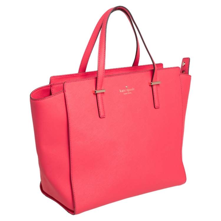 Pre Owned Kate Spade Coral Red Leather Cedar Street Hayden Tote