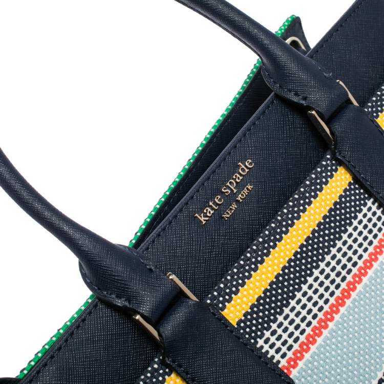 Pre Owned Kate Spade Multicolor Woven Fabric and Leather Cameron Boardwalk Stripe Tote