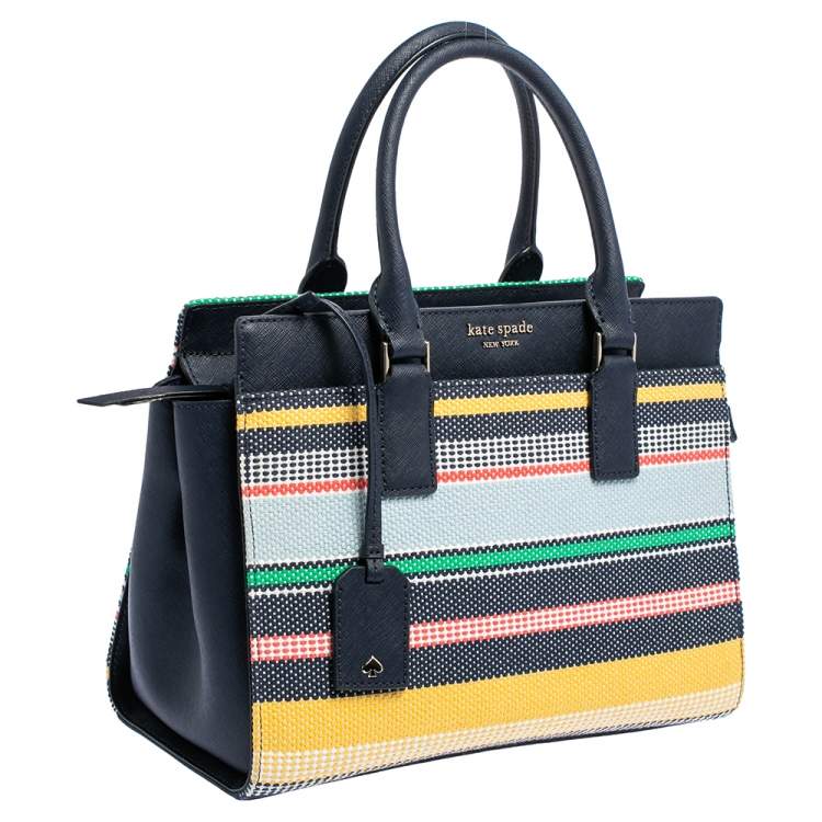 Pre Owned Kate Spade Multicolor Woven Fabric and Leather Cameron Boardwalk Stripe Tote