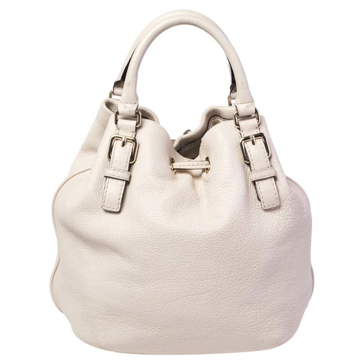 Pre Owned Kate Spade Cream Leather Drawstring Satchel