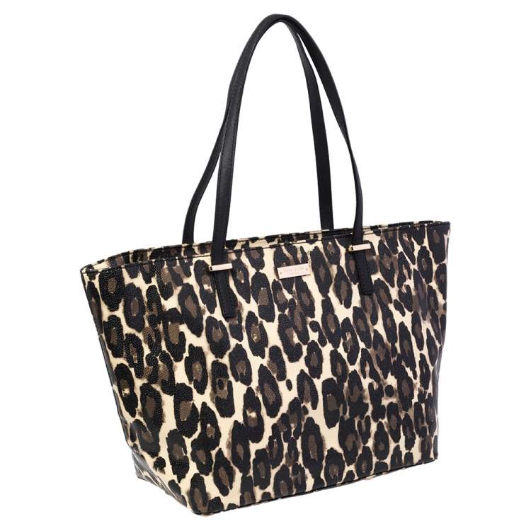 Pre Owned Kate Spade Black Leopard Print Patent Leather Harmony Tote