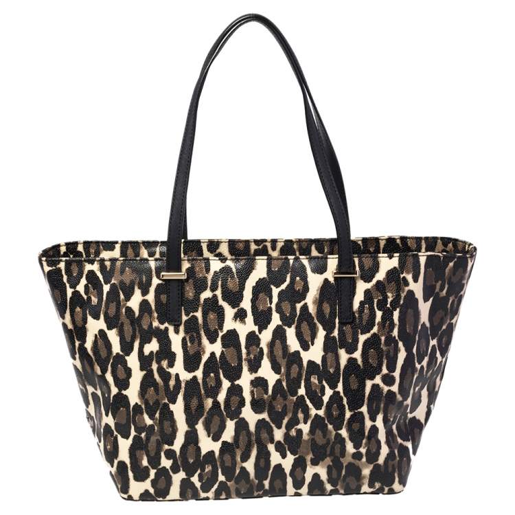 Pre Owned Kate Spade Black Leopard Print Patent Leather Harmony Tote