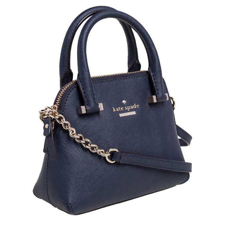 Pre Owned Kate Spade Navy Blue Leather Cedar Street Mini Maise Satchel