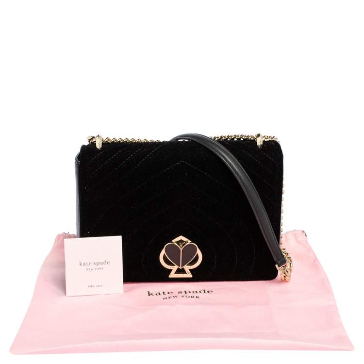 Pre Owned Kate Spade Black Velvet and Leather Amelia Twist Lock Shoulder Bag