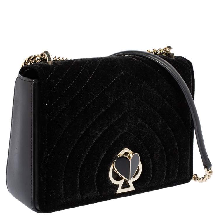 Pre Owned Kate Spade Black Velvet and Leather Amelia Twist Lock Shoulder Bag