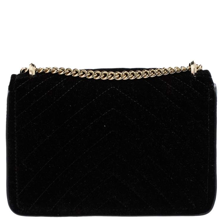 Pre Owned Kate Spade Black Velvet and Leather Amelia Twist Lock Shoulder Bag