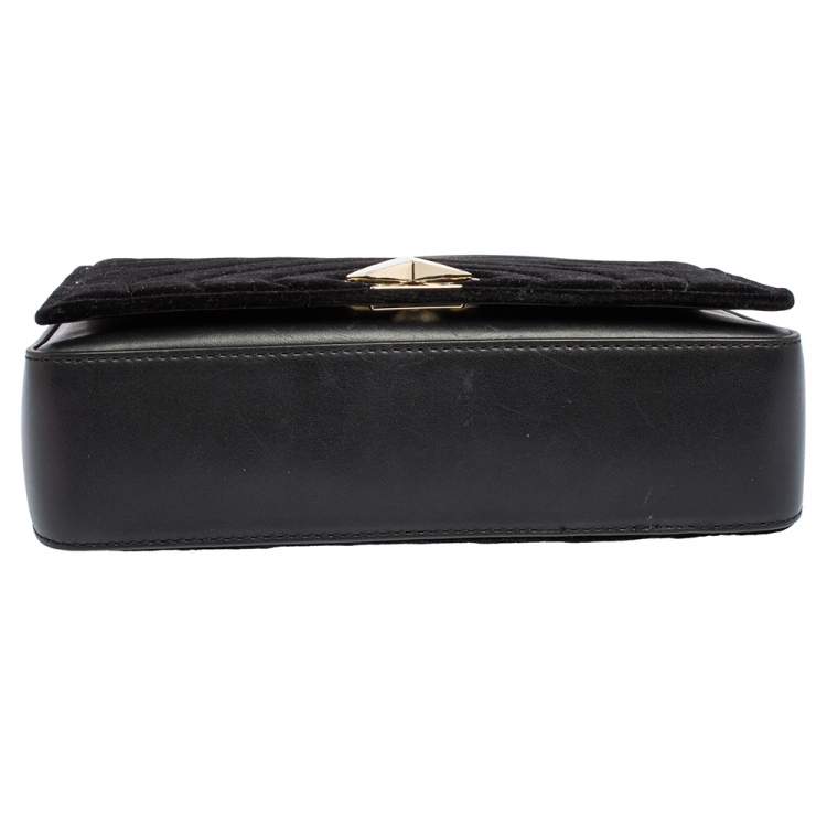 Pre Owned Kate Spade Black Velvet and Leather Amelia Twist Lock Shoulder Bag