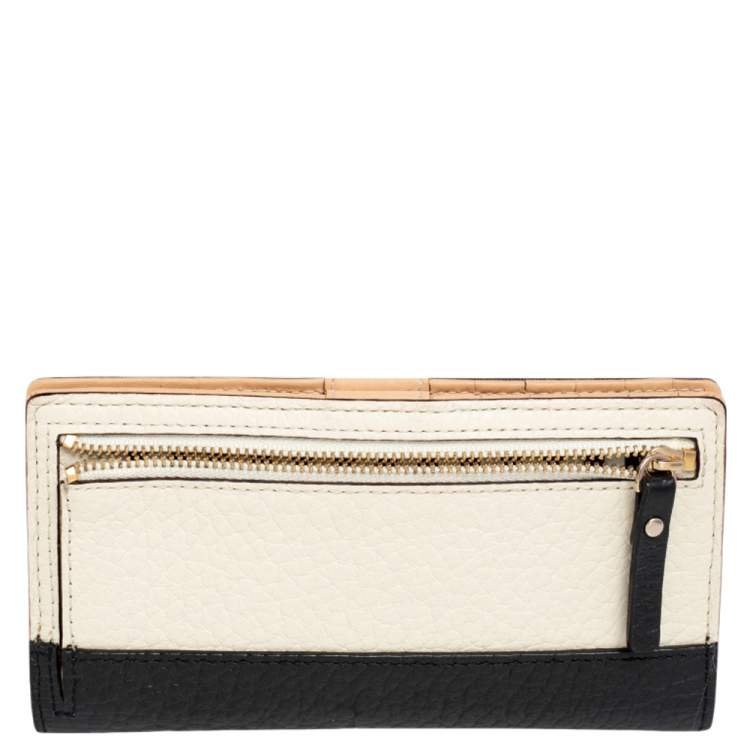 Pre Owned Kate Spade Off White/Black Leather Spencer Bifold Wallet