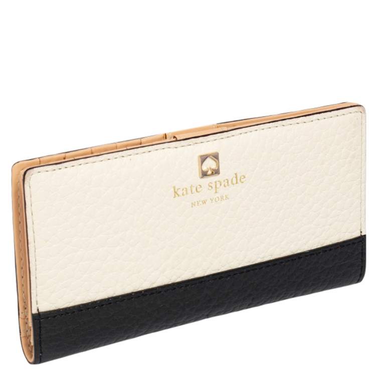 Pre Owned Kate Spade Off White/Black Leather Spencer Bifold Wallet